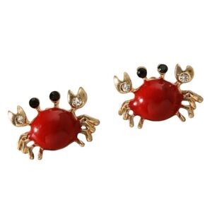 Vibrant Red Crab Stud Earrings with Gold-Tone Details